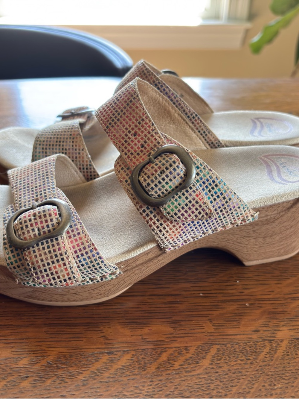 Dansko Multicolor Woven Wedge Slide Sandals with Buckles
